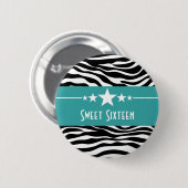 Aqua Stars Zebra Print Sweet 16 Button (Voorkant /achterkant)