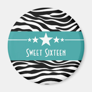 Aqua Stars Zebra Print Sweet 16 Magnet Magneet