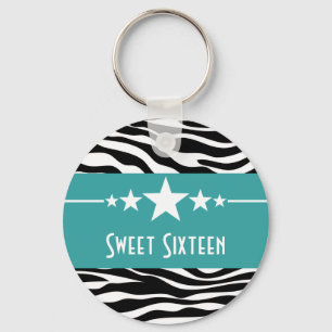 Aqua Stars Zebra Print Sweet 16 Sleutelhanger