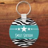 Aqua Stars Zebra Print Sweet 16 Sleutelhanger (Voorkant)