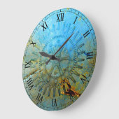 Aqua Steampunk Gears Horloge murale (Angle)