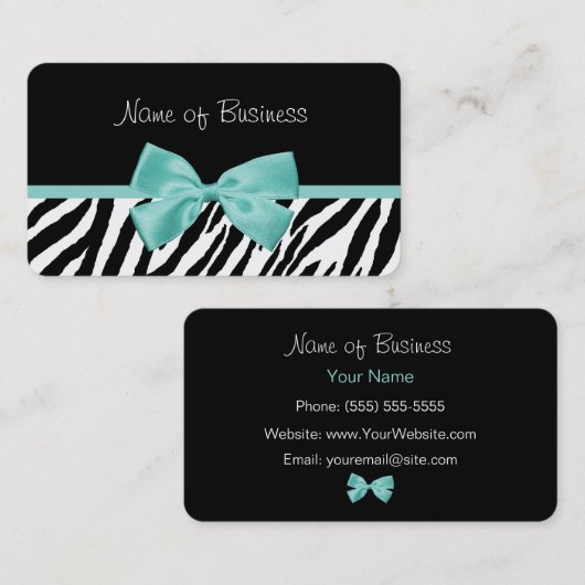 Aqua Strik ontwerp met zebraprint Visitekaartje (Voorkant / Achterkant)