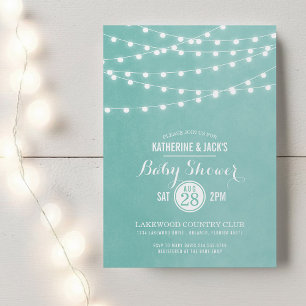 Aqua String Lights Baby shower Invitation Kaart