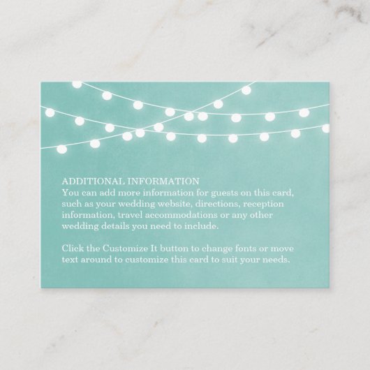 Aqua String Lights Bruiloft invoegen Kaart (Voorkant)
