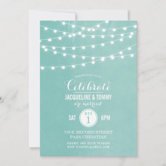 Aqua String Lights Mariage Celebration Invitation (Devant)