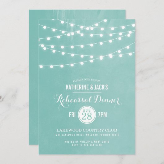 Aqua String Lights Répétition Dîner Invitation (Devant / Derrière)