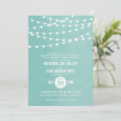 Aqua String Lights Wedding Uitnodiging (Staand voorkant)