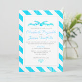 Aqua Stripes Invitations De Mariage (Debout devant)
