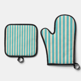 Aqua Stripes Ovenwant & Pannenlap Set