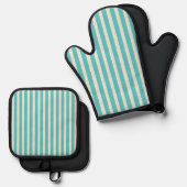 Aqua Stripes Ovenwant & Pannenlap Set (Voorkant / Achterkant)