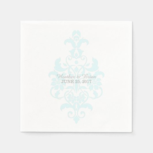 Aqua Subtle Damask Paper Napkins Servetten (Voorkant)