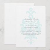 Aqua Subtle Damask Save the Date Uitnodiging (Voorkant / Achterkant)