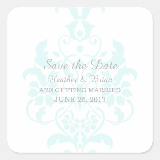 Aqua Subtle Damask sparen de Stickers van de Datum (Voorkant)