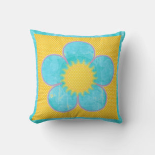Aqua Sunshine Jaune À petits pois Fleur Coussins