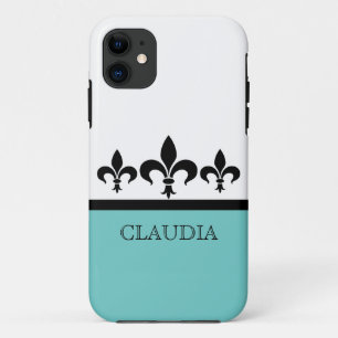 Aqua Swanky Fleur De Lis BT iPhone 5 Coque