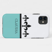 Aqua Swanky Fleur De Lis BT iPhone 5 Coque (Dos (Horizontal))