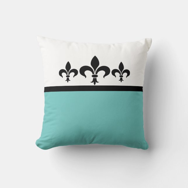 Aqua Swanky Fleur De Lis Coussin (Recto)