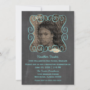 Aqua Swirls Chalkboard Photo Invitation