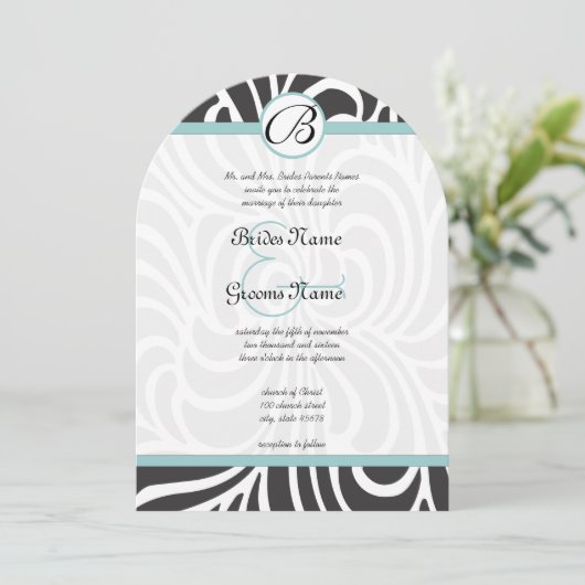 Aqua Swirls Wedding Invitation Kaart (Staand voorkant)