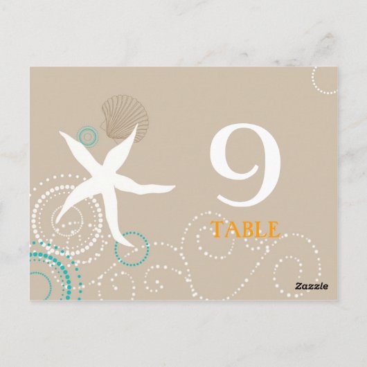 Aqua Tan White Beach Numéros de table de mariage (Dos)