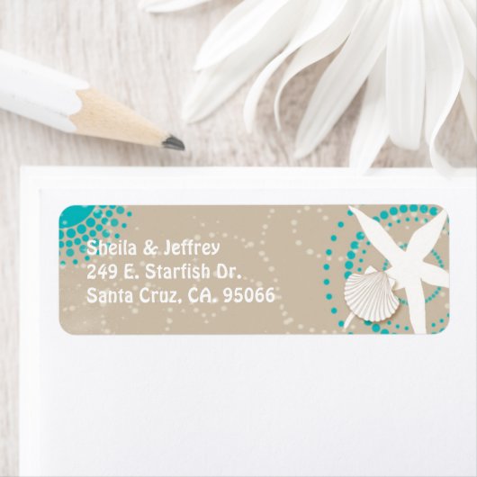 Aqua Tan White Beach Wedding Return-adres Etiket (Insitu)