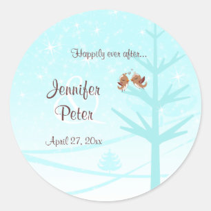 Aqua, Taupe, Bruin Lovevogels Wedding Bord Ronde Sticker