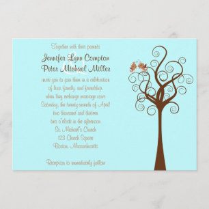 Aqua, Taupe, Faire-part de mariage Brown d'oiseaux