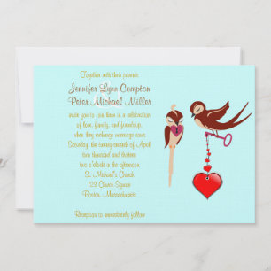 Aqua, Taupe, Lovebirds Heart Faire-part de mariage