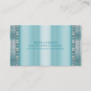 Aqua Teal Blauw & Zilver Diamond Bling Verwijs Vri Aanbevelingskaartje
