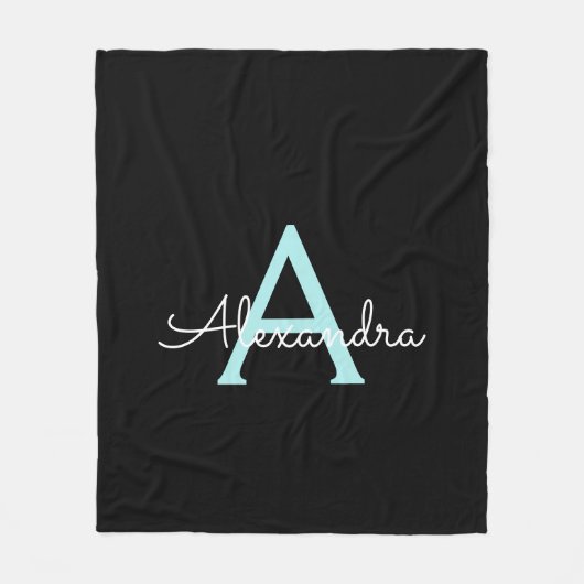 Aqua Teal Blauwe Script Meisjesachtig Monogram Naa Fleece Deken (Voorkant)