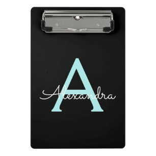 Aqua Teal Blauwe Script Meisjesachtige Monogram Na Mini Klembord