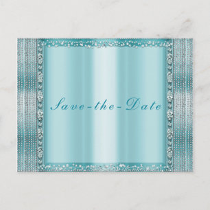 Aqua Teal Blauwe Zilveren Diamant Bling Bewaar de Aankondigingskaart