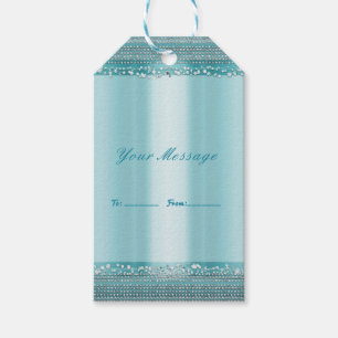 Aqua Teal Blauwe & Zilveren Diamant Bling Feest Fa Cadeaulabel