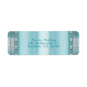 Aqua Teal Blauwe & Zilveren Diamant Bling Uitnodig Etiket