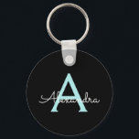 Aqua Teal Blue Script Girly Monogram<br><div class="desc">Noir et Aqua Turquoise Bleu Simple Script Monogramme Nom Keychains (Porte - clé). Cela rend le cadeau parfait pour 16 ans,  mariage,  douche nuptiale,  anniversaire,  baby shower ou bachelorette pour quelqu'un qui aime le luxe glam et les styles chic.</div>
