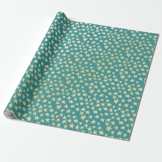 Aqua & Teal Christmas Wrapping Paper with Gold Acc Cadeaupapier (Uitgerold)