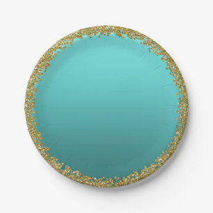 Aqua Teal Gedompeld Gouden Glitter Glam Glitter Fe Papieren Bordje