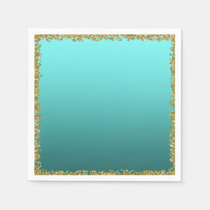 Aqua Teal Gedompeld Gouden Glitter Glam Glitter Fe Servet