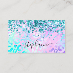Aqua Teal Glitter Iridescent Luipaard Visitekaartje
