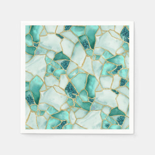 Aqua Teal Goud Aquarel Zee Glas Mozaïek Patroon Servet