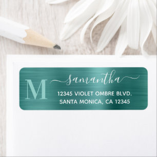 Aqua Teal Moderne Handtekening Monogram Etiket