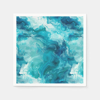 Aqua Teal Oceaan Vloeibare Kunst Marmer Decoupage Servet