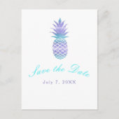 Aqua Teal Paarse Ananas Tropisch Save the Date Aankondigingskaart (Voorkant)