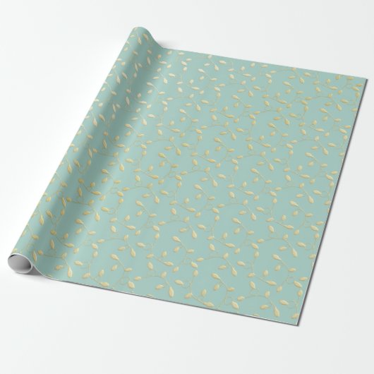 Aqua & Teal Xmas Wrapping Paper with Gold Accents Cadeaupapier (Uitgerold)