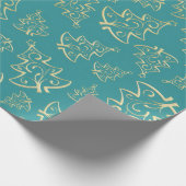Aqua & Teal Xmas Wrapping Paper with Gold Accents Cadeaupapier (Hoek)