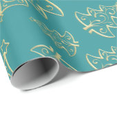 Aqua & Teal Xmas Wrapping Paper with Gold Accents Cadeaupapier (Rol Hoek)