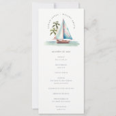 Aqua Teal Zeilboot Palm Zeegezicht Trouwprogramma Kaart (Voorkant)