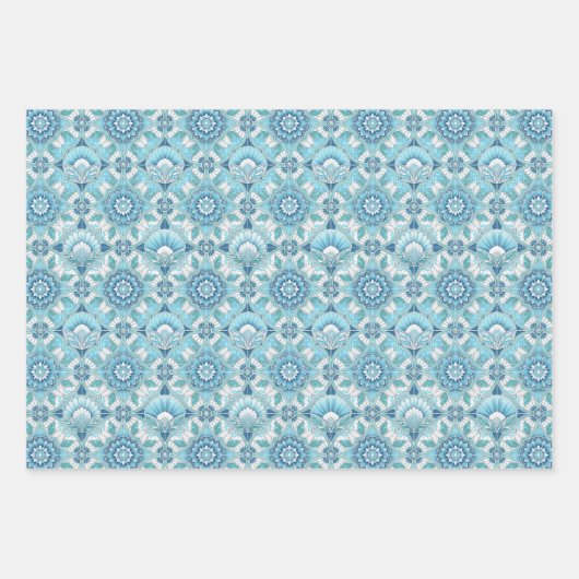 Aqua, Teals, Blues & White Art Deco Coastal Inpakpapier Vel (Voorkant)