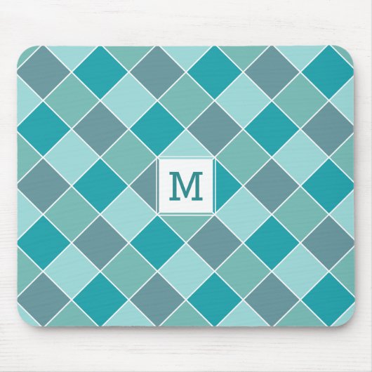 Aqua Tegel Pattern aangepaste monogram mousepad Muismat (Voorkant)