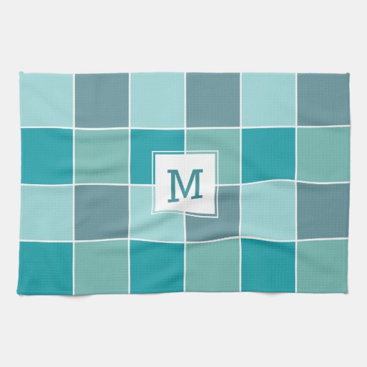 Aqua Tegels aangepaste handdoek op monogram (Horizontaal)